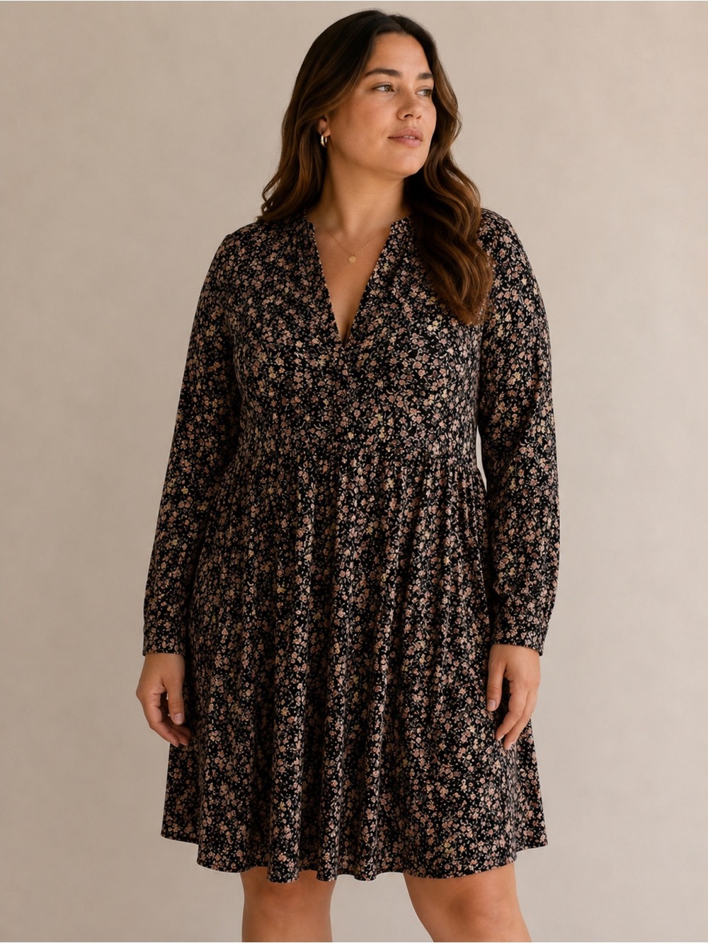 MANGO Black Floral Long Sleeve Smock Dress US 18 Gently Used